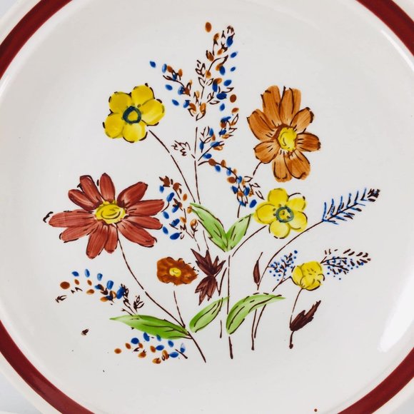 Retro Forest Flower Lunastone Korea Sango 2 Salad Plates 7 1/2"  Hand painted 15 - Picture 2 of 3